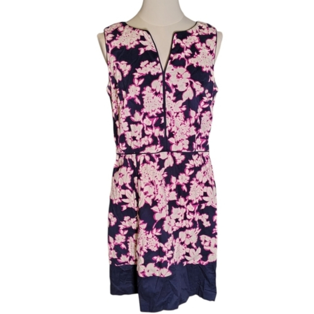 Vintage Tommy Hilfiger Navy Blue Fuschia White Floral Sleeveless Dress Size 10